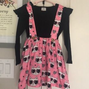 pink and black overall kitty car dress